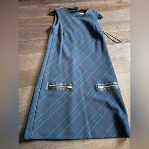 Esprit Blue Plaid Midi Dress with Zipper Details